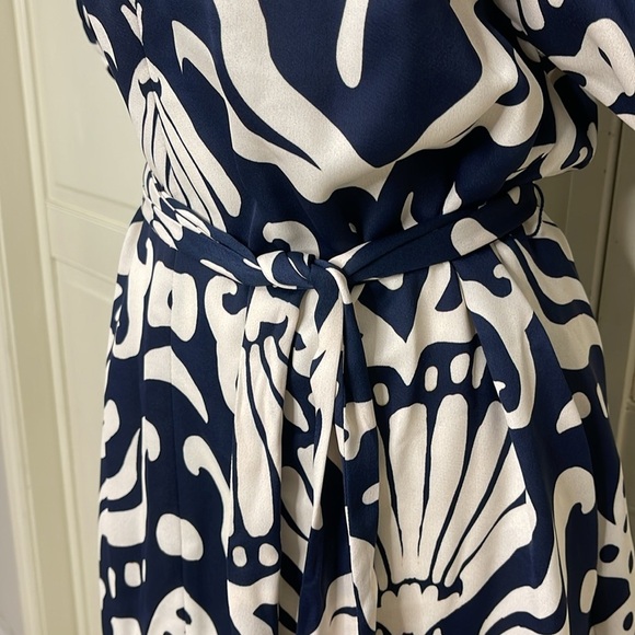 Alex Marie Womens Allison Satin Shell Print Crepe Short Sleeve A-Line Dress Sz M - Picture 6 of 16